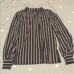 Adrianna Papell Black and Pink Striped Blouse